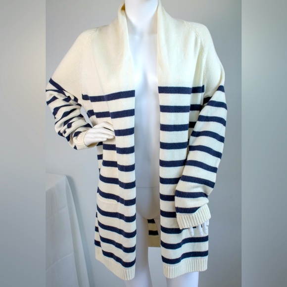 Talbots Open Front Striped Long Sleeve Cashmere Blend Women’s Cardigan Sweater M - Picture 4 of 11